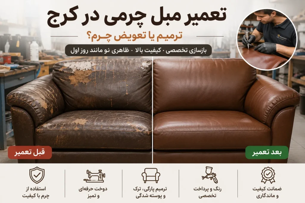 تعمیر مبل چرمی در کرج؛ ترمیم یا تعویض چرم؟