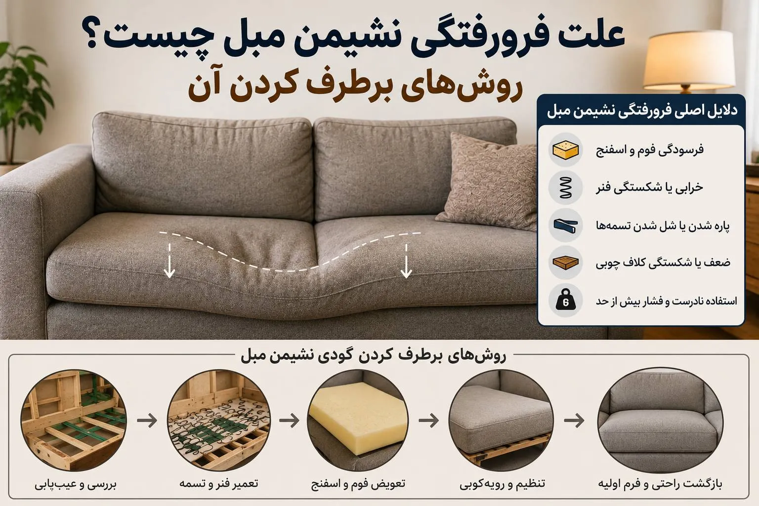علت فرورفتگی نشیمن مبل چیست؟ روش‌های تعمیر